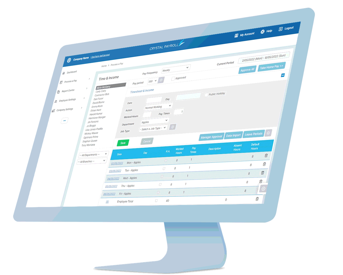 Sample desktop interface for Crystal Payroll software